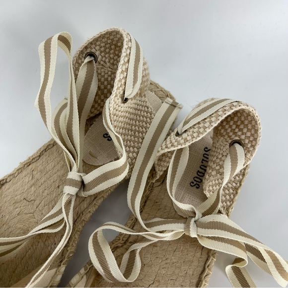 Soludos Lauren Espadrille Lace-up Sandals in White/Tan Stripe - Picture 5 of 10